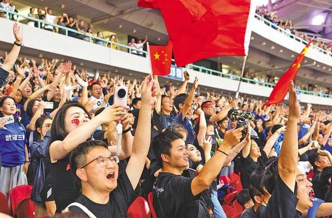 足球球迷脸上绘着国旗图案 手举小旗欢呼的特写