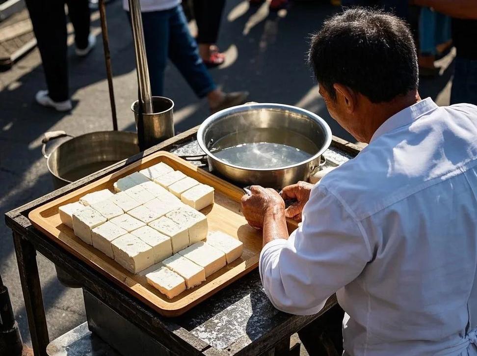 荷花池菜市场豆腐摊主的手