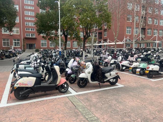 大学校园停车位电动汽车实拍