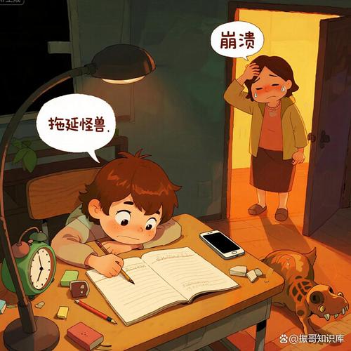小学生写作业拖延场景图