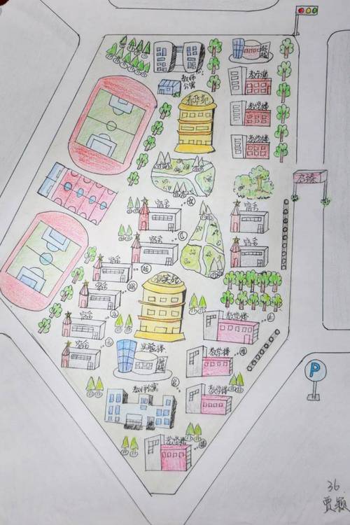 旧笔记本上手绘小学操场梧桐位置图