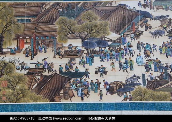 德州城隍庙早市墙根布贴画摊粗麻布铺地场景