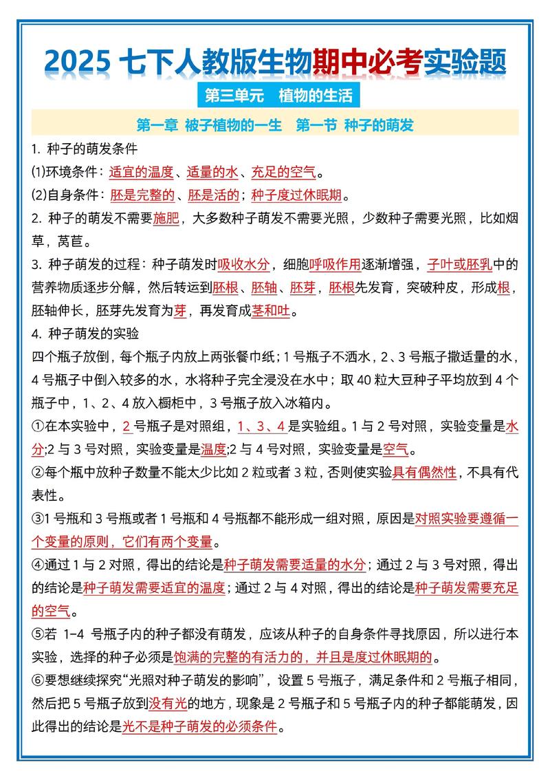 划重点:种子萌发实验考题的核心得分点