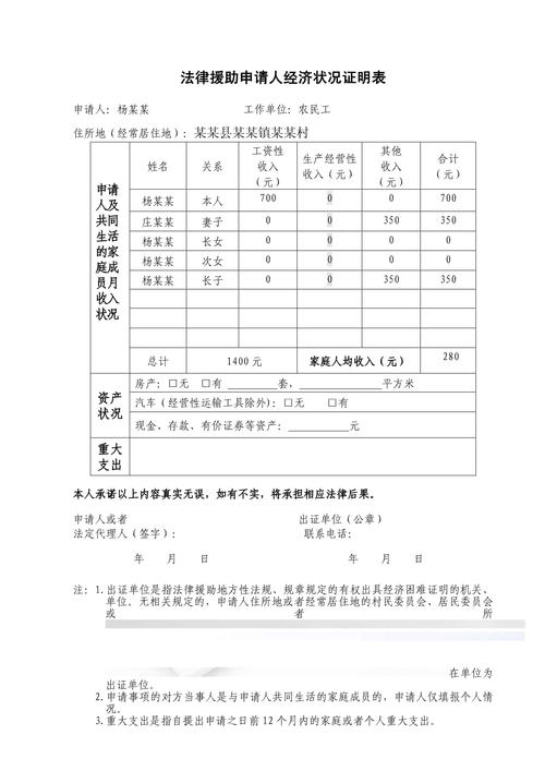 法律援助经济困难证明申请表
