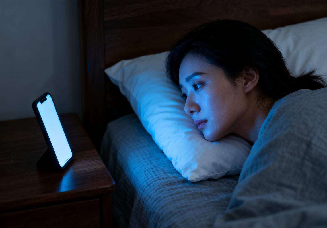 深夜主播在电脑前强忍情绪但微笑的侧脸