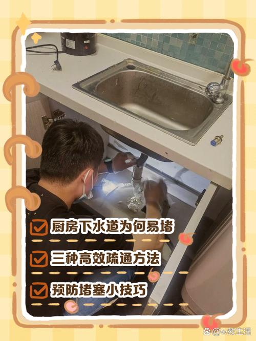 家庭厨房下水管道堵塞疏通示意图