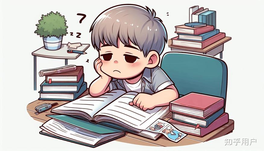 小学生趴在书桌前发呆写作业磨蹭的场景