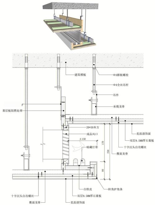 悬浮吊顶双层石膏板施工节点详图