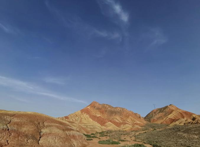 中国甘肃张掖丹霞晴天彩色层理山地