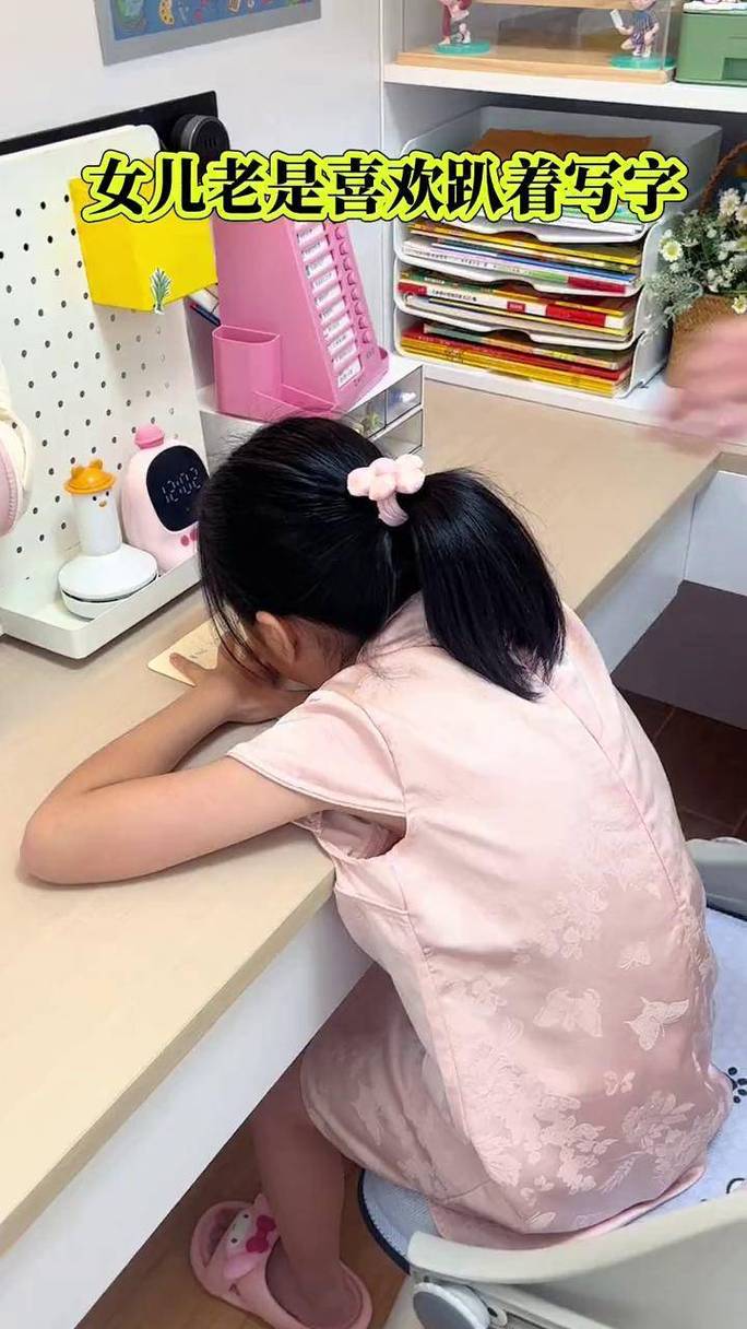 趴在书桌写作业睡着的小学女生图