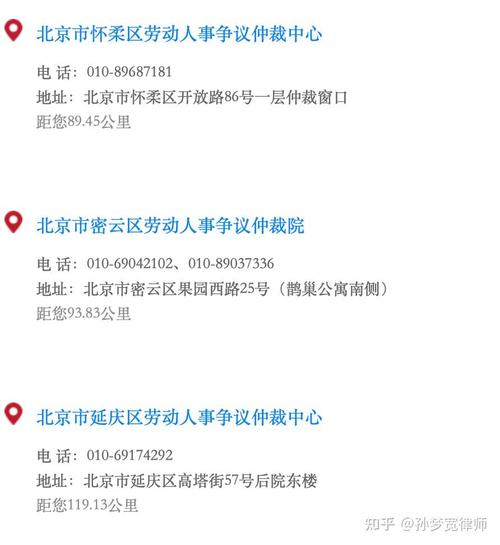 北京各区县劳动仲裁委地址分布图