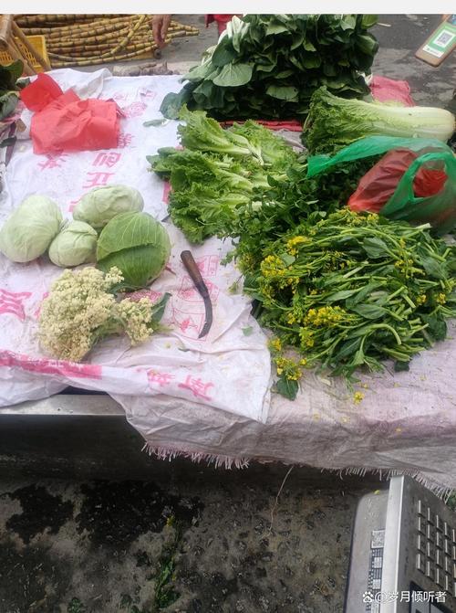 春季时令野菜荠菜市场摊贩实拍图