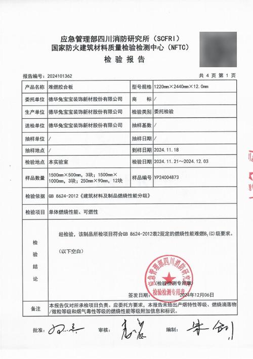 业主装修时拍的阻燃板防火检测报告实拍