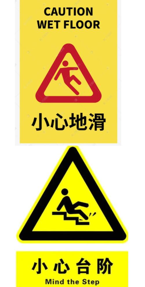 餐饮门店门口贴的小心地滑提示牌实拍