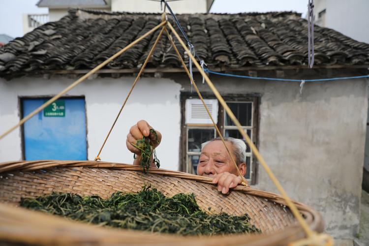 乌镇东栅原住民巷口晒梅干菜