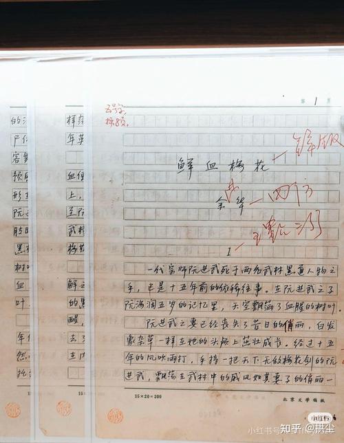 作家用红笔修改打印小说手稿