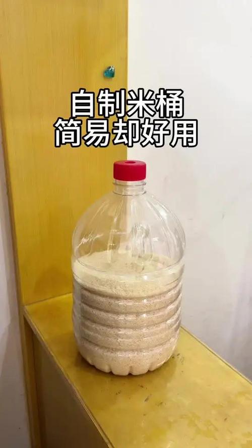 旧2升可乐瓶改造的密封储米容器实拍