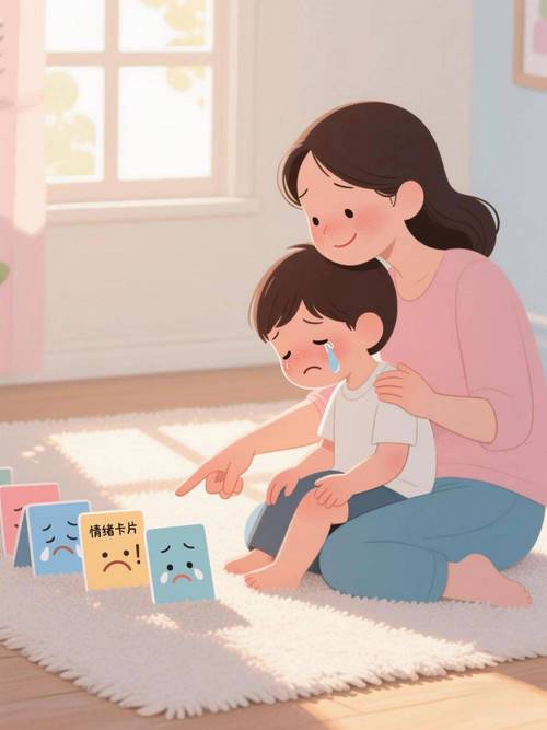 家长共情五岁输哭孩子亲子互动图