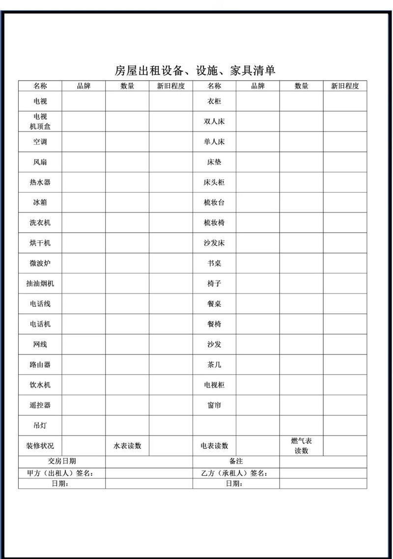租房合同重点条款标注与房子交割清单示例