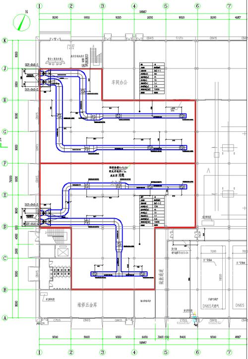 工业厂房排烟系统管道布置现场施工图