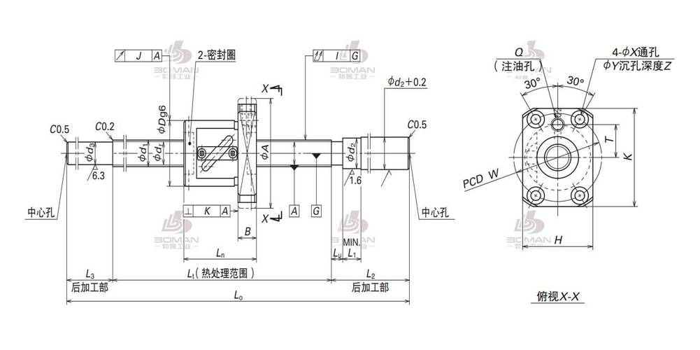 丝杆端部加工同心度检测示意图