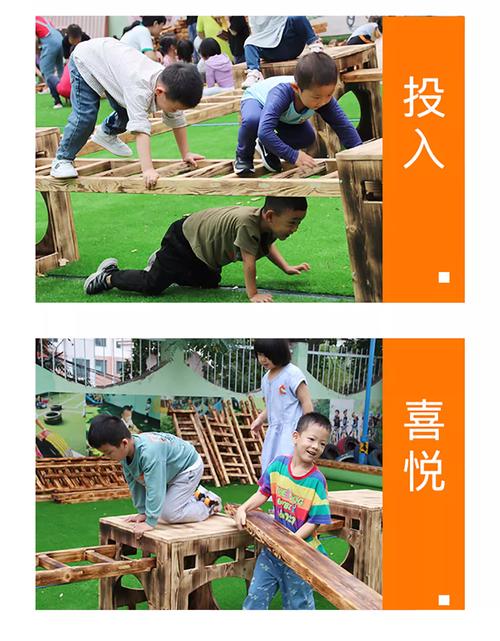 安吉游戏孩子独立搭建攀爬架并自信回望