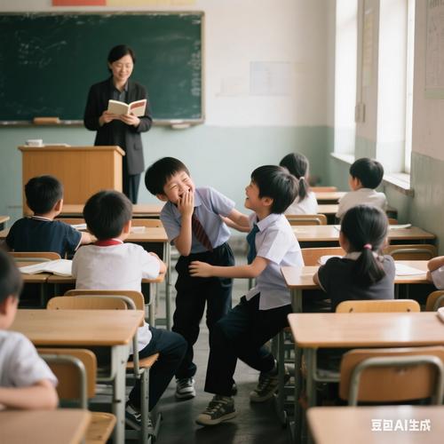 内心孤独的孩子坐在教室角落别的同学热闹玩耍的强烈对比图