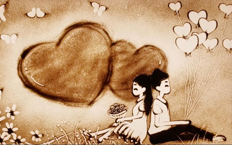 婚礼沙画与音乐节奏完美配合瞬间