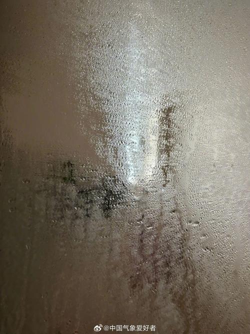 雨雪天外套被雨水打湿后表面挂水珠的实拍图