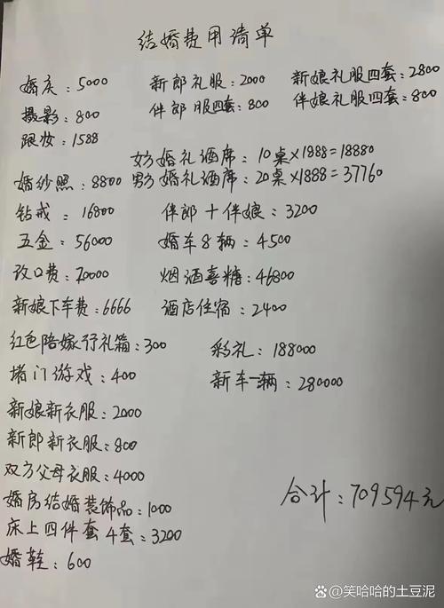 农村彩礼账单明细