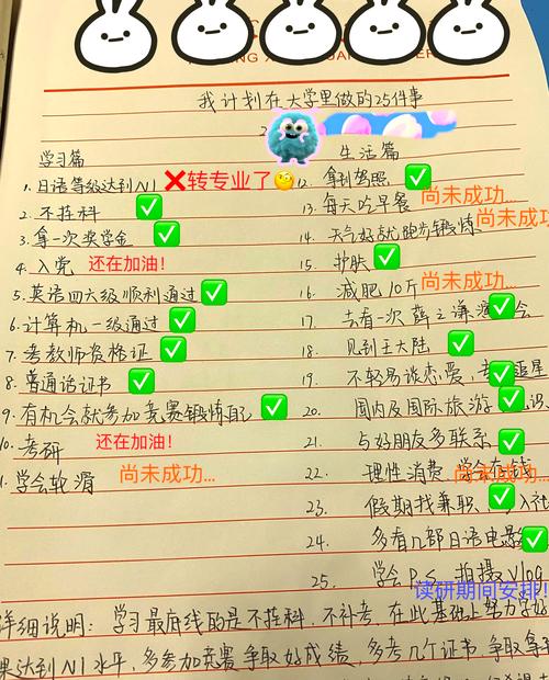 大学生手写升学目标规划清单实拍