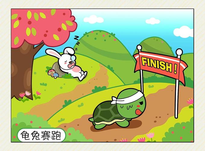 龟兔赛跑寓言手绘复古插画