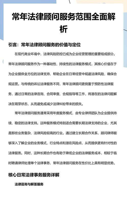 企业常年法律顾问服务范围对比示意图