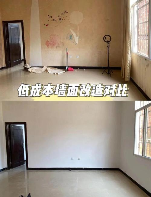 贴满小广告的旧墙面和抗粘贴涂料新墙面对比图