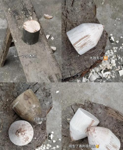 木质陀螺手工削制过程木屑飞溅