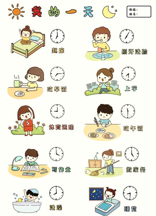 儿童时间认知线手绘示意图