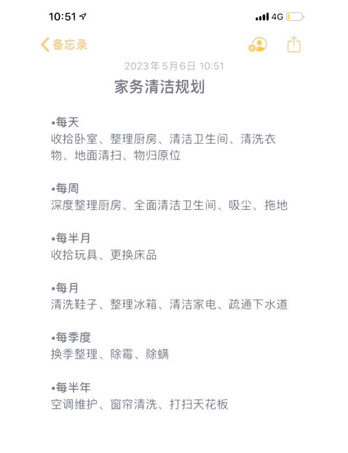 普通家庭分区深度清洁规划手写表