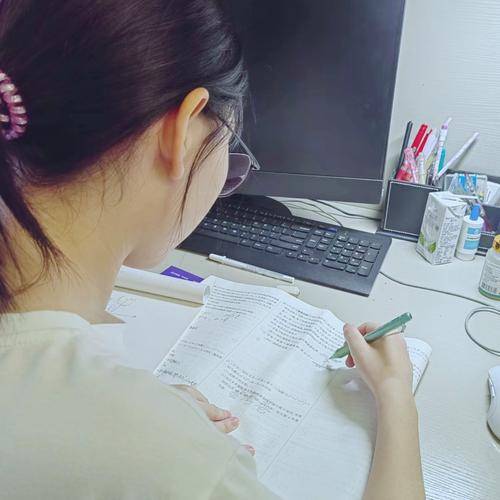 学生面对电脑苦思修改个人陈述的上半身特写
