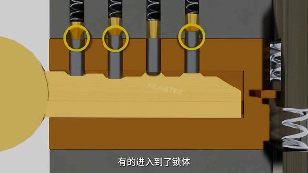 老式挂锁内部弹子结构特写图
