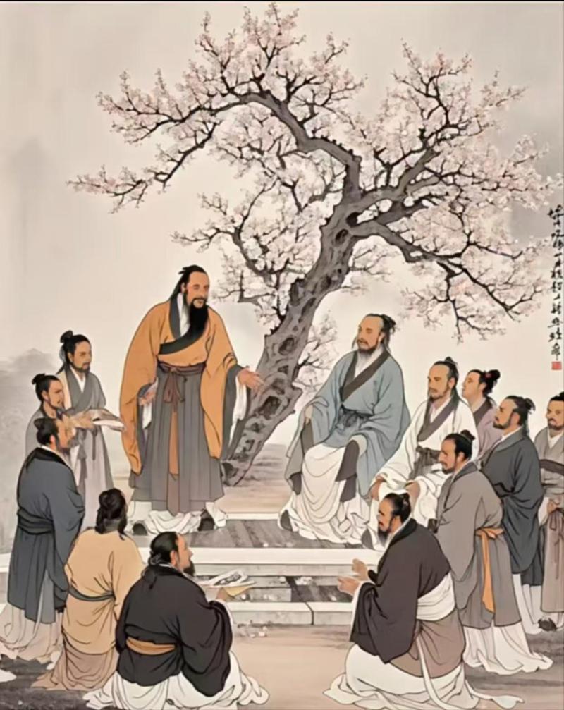 孔子因材施教杏坛讲学古代壁画