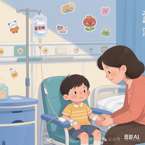 儿童医院走廊重病儿童陪伴手绘插画