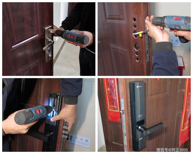 装修师傅安装智能门锁操作现场
