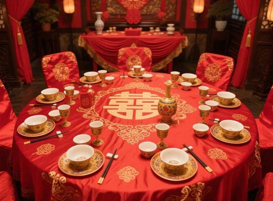 中国传统婚礼喜碗交杯酒特写