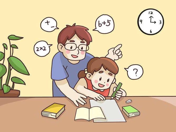 父亲陪伴孩子独立完成作业