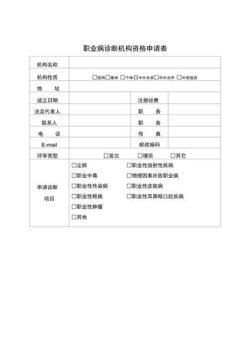 职业病诊断机构资质认定申请表