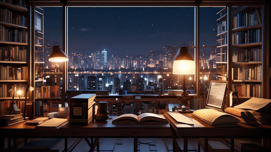 推理小说 书架 夜灯 沙发 场景插图