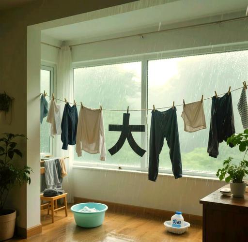 梅雨季室内衣物晾干困难场景图