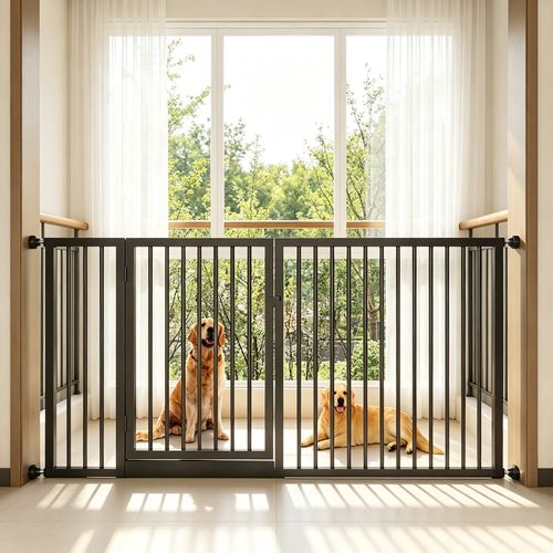 宠物围栏栏杆间距和犬只头部对比的示意图