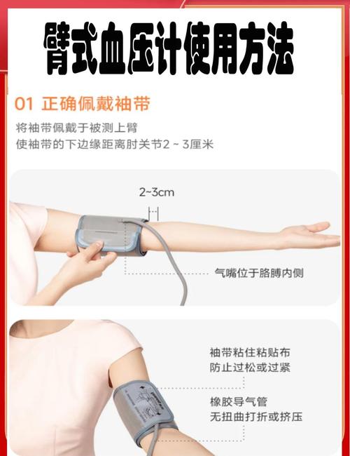 上臂式电子血压计袖带正确绑法示意图