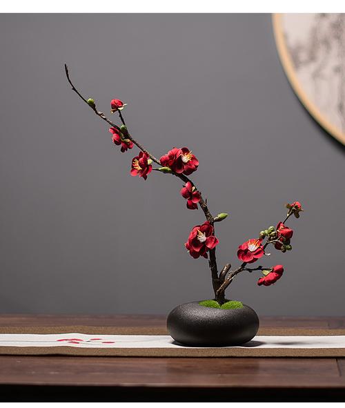 新中式客厅梅花插花 粗陶花瓶